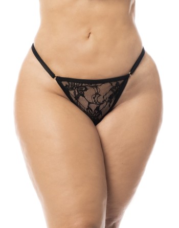 Peignoir, grande taille, en dentelle noire transparente avec son string - MAL7495XBLK