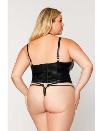 Bustier wetlook grande taille et string assorti noir - DG12761XBLK