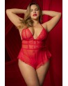 Body rouge grande taille effet babydoll et string assorti - MAL7445XRED