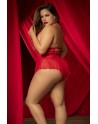 Body rouge grande taille effet babydoll et string assorti - MAL7445XRED