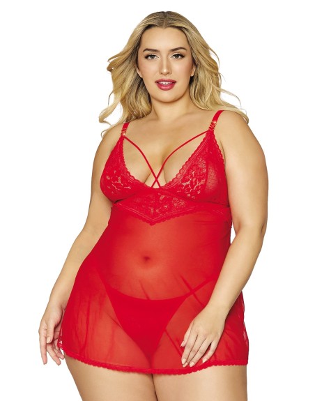 Nuisette et string rouge grande taille - DG12701XRED