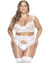 Ensemble grande taille trois pièces en fine résille et dentelle blanche - MAL8672XWHT