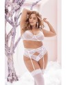 Ensemble grande taille trois pièces en fine résille et dentelle blanche - MAL8672XWHT