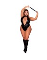 Body en simili cuir grande taille, extensible avec col clouté et fouet - DG12450XBLK