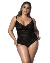 Body dentelle noire,  rayé en dentelle et fine résille - MAL8631XBLK