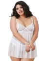 Nuisette en dentelle extensible blanche grande taille - DG11847XWHT