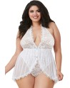 Body string blanc grande taille avec décolleté effet nuisette ouverte - DG11513XWHT