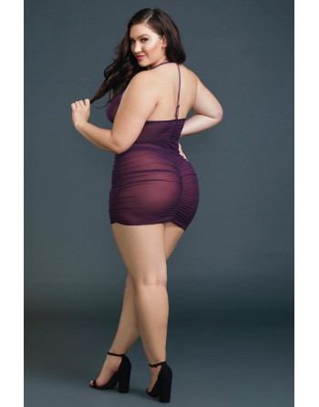 Nuisette grande taille violette froncée avec zip - DG11517XPLU