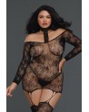 Bodystocking résille guêpière grande taille réversible avec tour de cou - DG0318XBLK