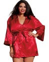 Nuisette grande taille rouge avec peignoir satinés - DG3717XRED