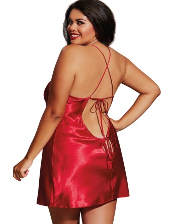 Nuisette grande taille rouge avec peignoir satinés - DG3717XRED