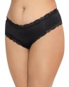 Tanga grande taille noir satiné bordures dentelle ajouré sur les fesses - DG1434XBLK