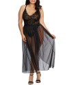 Body string noir grande taille échancré dentelle avec jupe de maille transparente amovible - DG10996XBLK