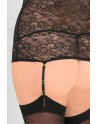 Guêpière noire grande taille dentelle florale et décolleté avec ornements - REN51001X-BLK