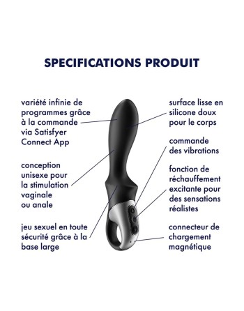 Vibromasseur noir USB, chauffant et connecté Heat Climax Satisfyer - CC597789