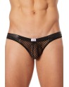 Slip noir filet avec bandes simili cuir - LM911-61MBLK