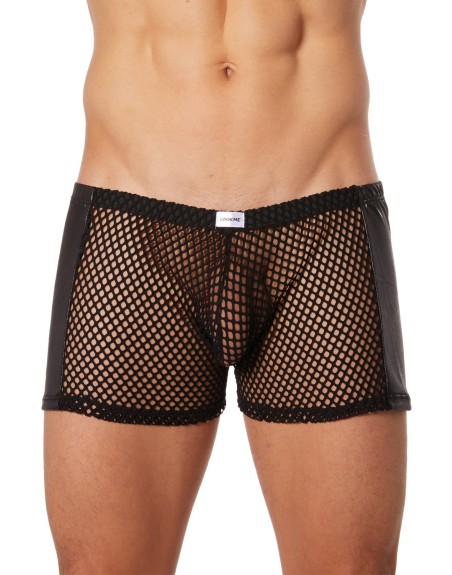 Boxer noir filet avec côtés simili cuir - LM911-67MBLK