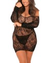 Robe noire grande taille fine résille à motifs épaules nues - REN7070XBLK