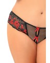 String ouvert grande taille noir avec fleurs rouges - REN1028X-RED