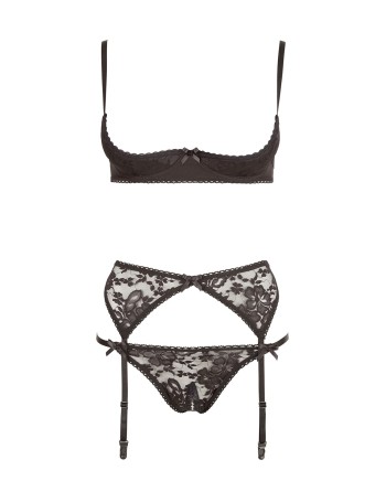 Ensemble sexy trois pièces en dentelle noire - R2210185